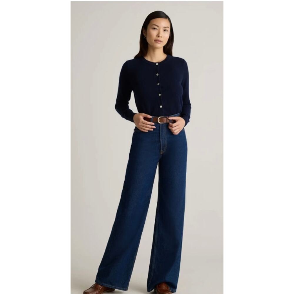New! Quince Mongolian Cashmere Cardigan Navy Mother of Pearl Button Sz XS #120